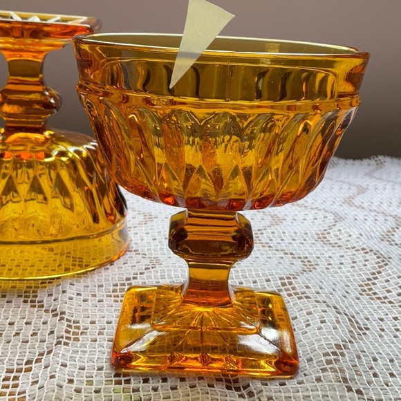 Amber Glass Footed Dessert Cup Mt Vernon Indiana Glass Fall Set of 4 - Picture 6 of 7